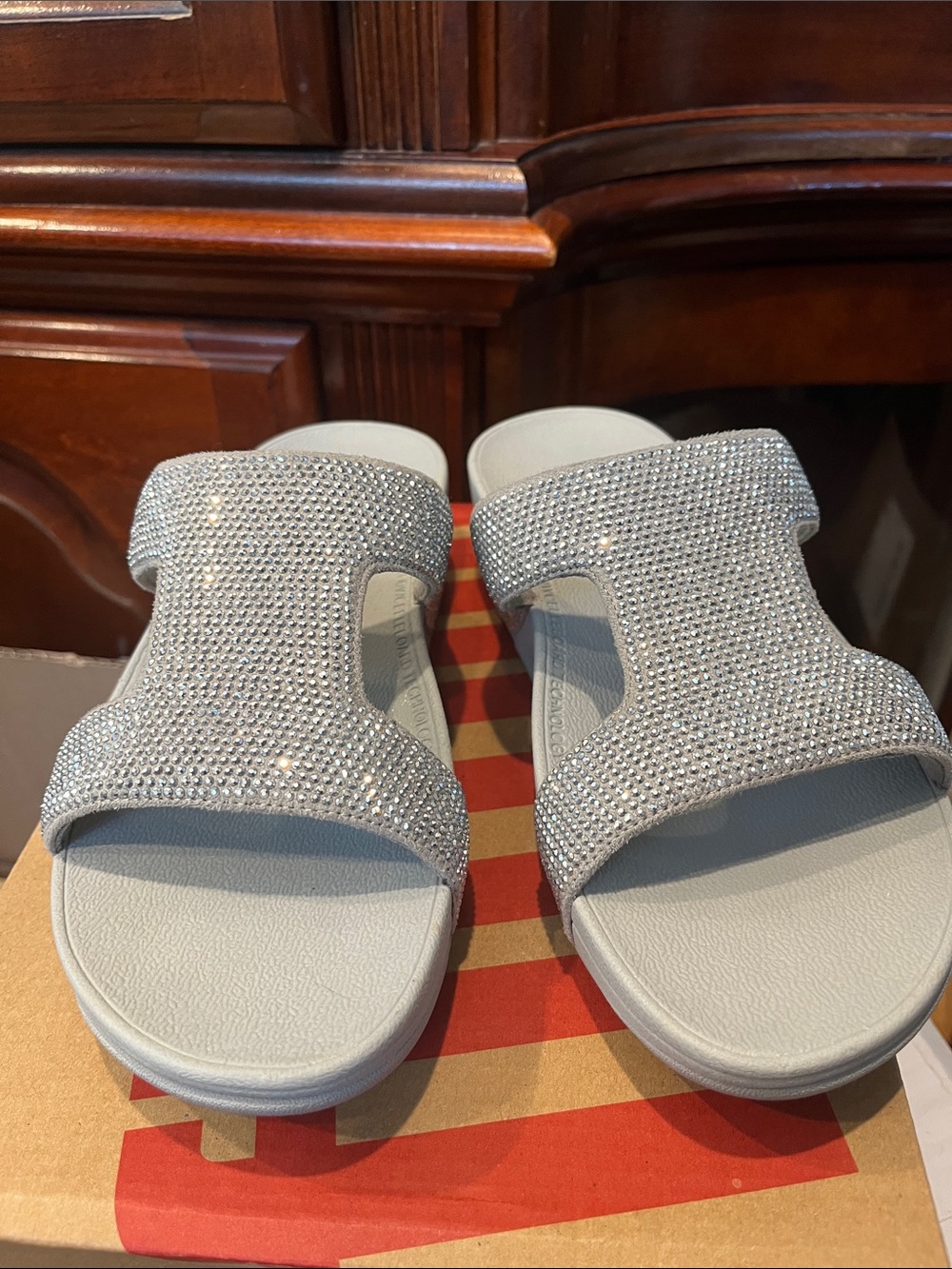 Sparkling Silver Rhinestone Slide Sandals